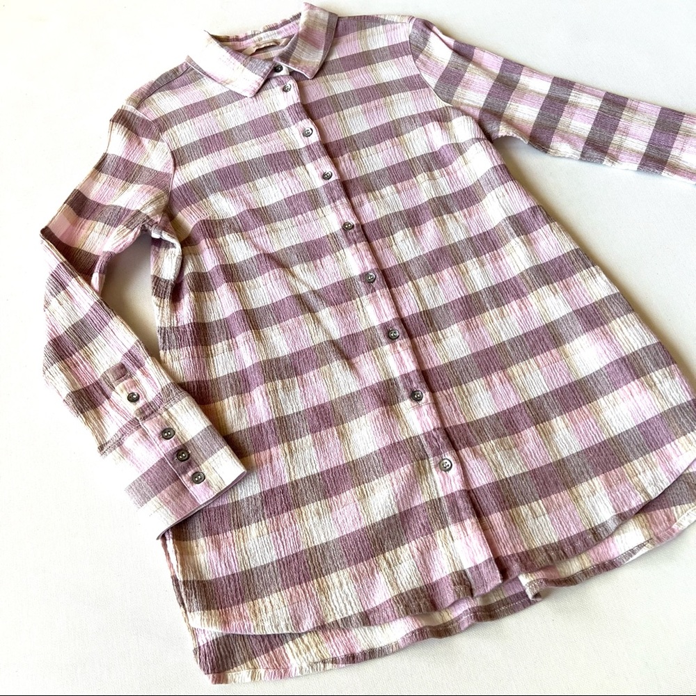 Soft Surroundings Gauze Button Down Checked Blouse - image 4